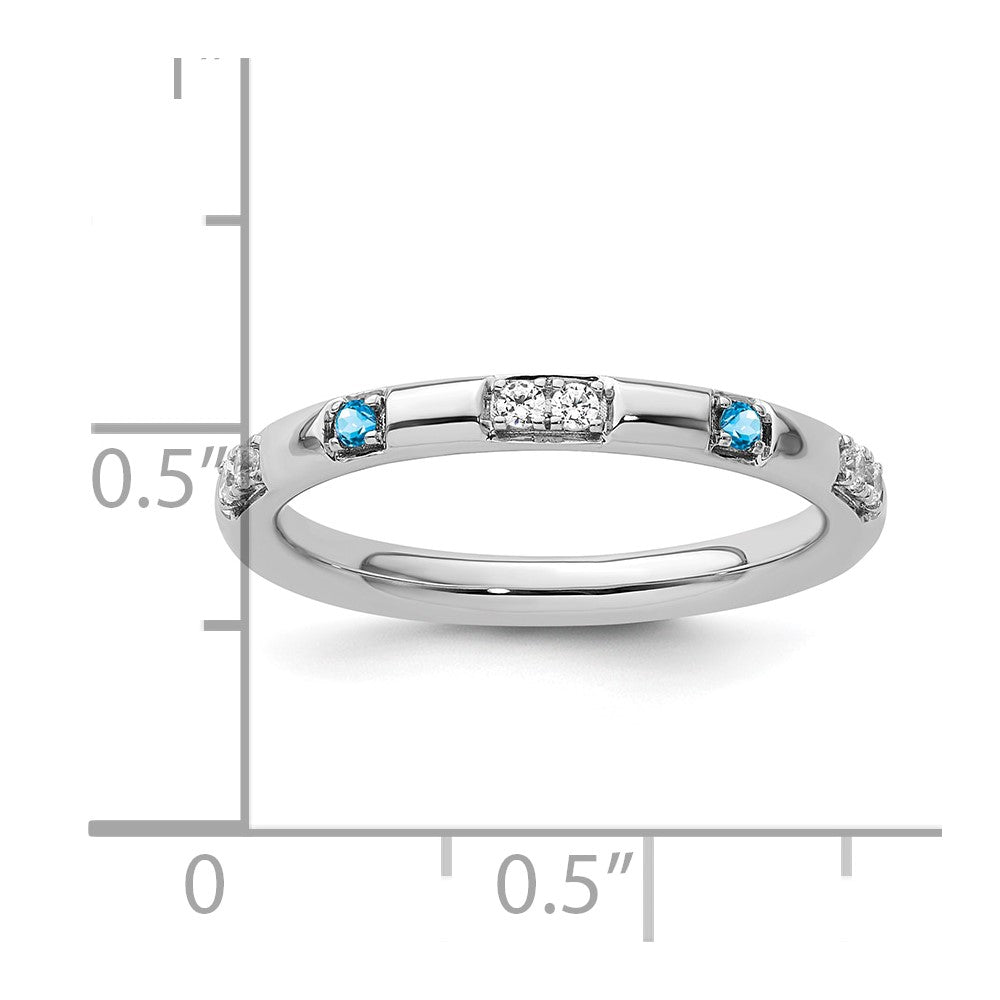 14k White Gold Stackable Expressions Blue Topaz and Diamond Ring