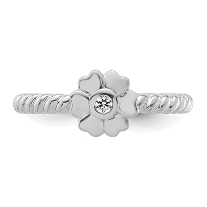 14k White Gold Stackable Expressions Diamond Flower Twisted Ring