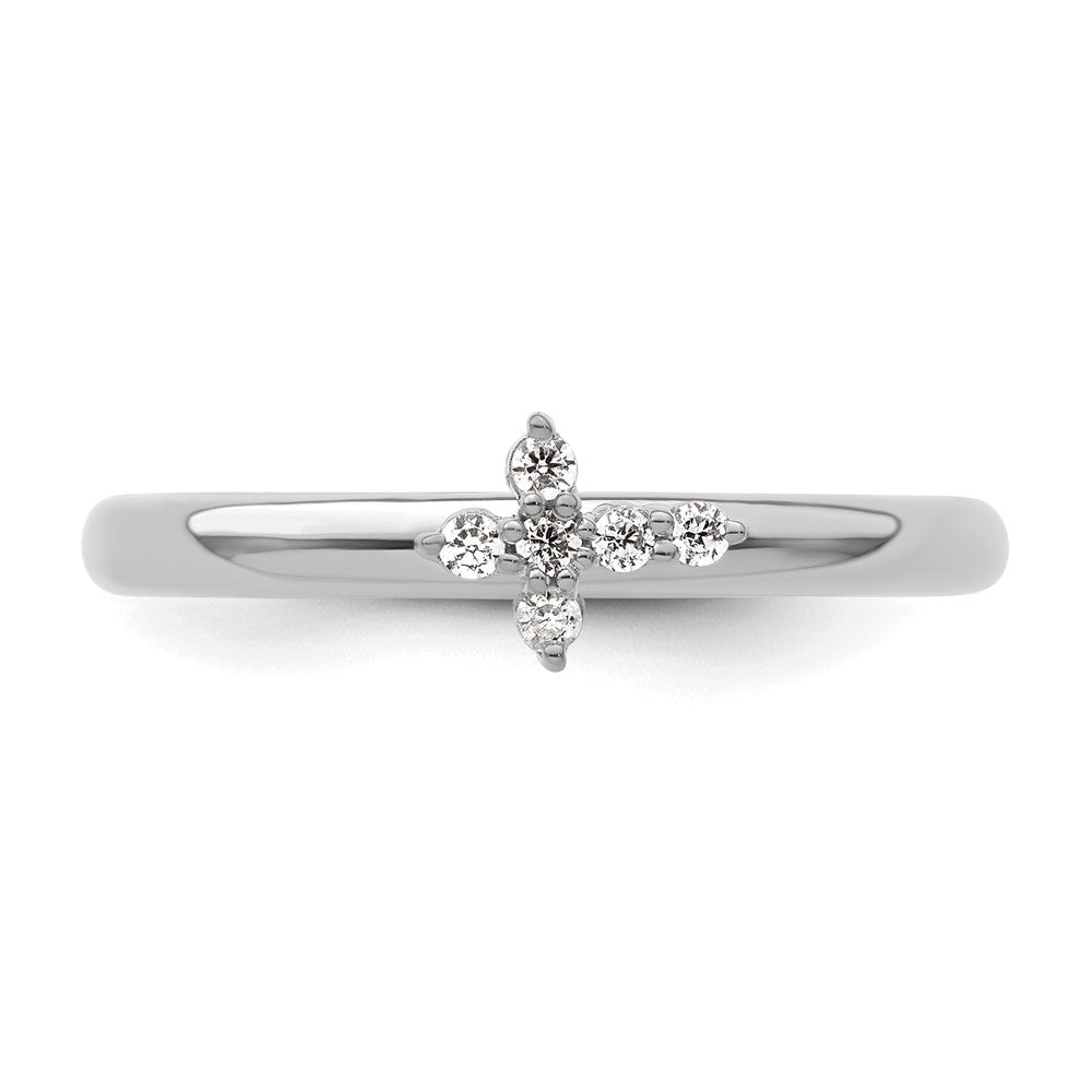 14k White Gold Stackable Expressions Diamond Cross Ring