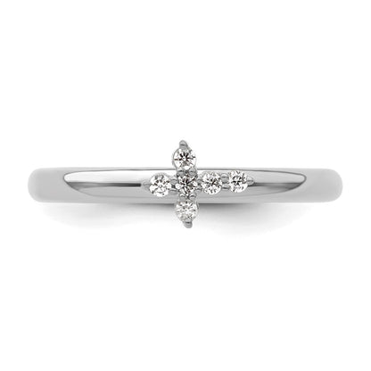 14k White Gold Stackable Expressions Diamond Cross Ring