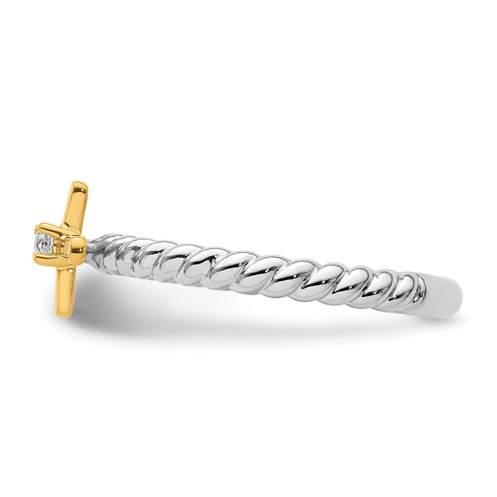 14k Two-tone Gold Stackable Expressions Diamond Cross Ring
