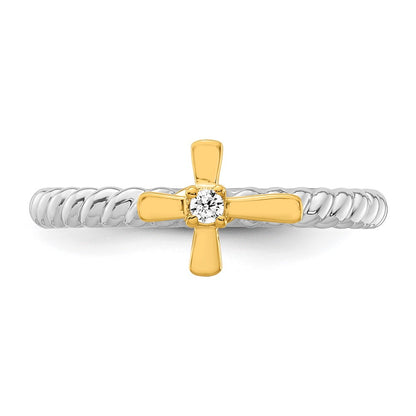 14k Two-tone Gold Stackable Expressions Diamond Cross Ring
