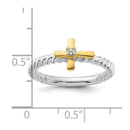 14k Two-tone Gold Stackable Expressions Diamond Cross Ring