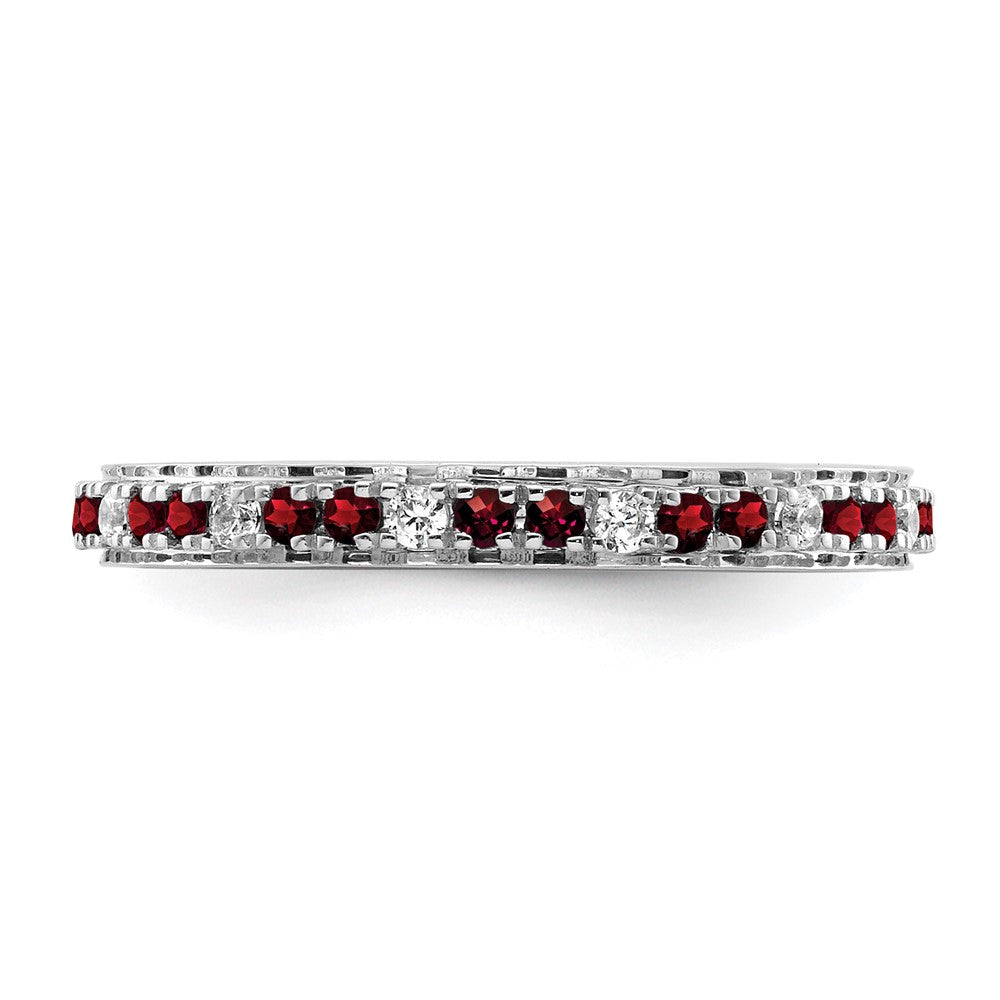 14k White Gold Stackable Expressions Garnet and Diamond Ring