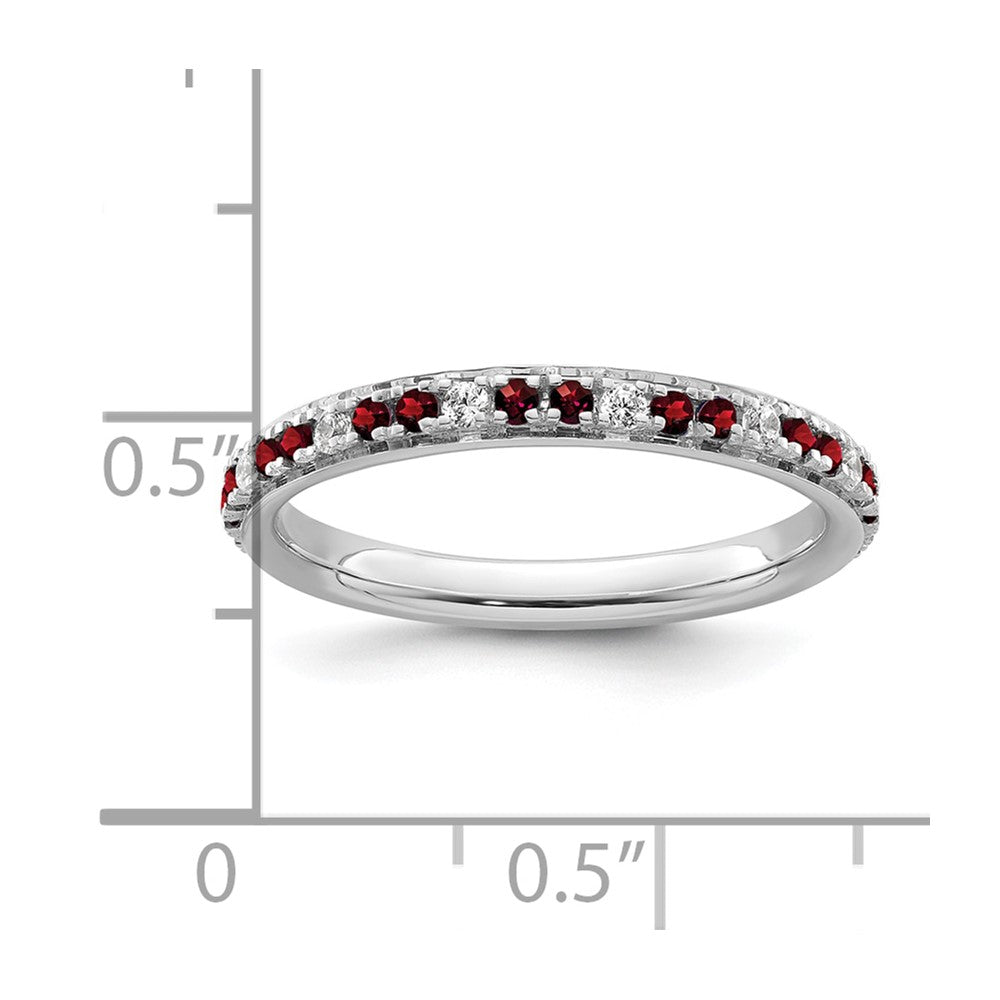 14k White Gold Stackable Expressions Garnet and Diamond Ring