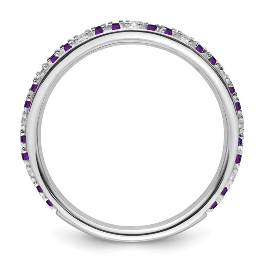 14k White Gold Stackable Expressions Amethyst and Diamond Ring