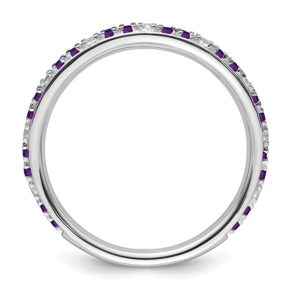 14k White Gold Stackable Expressions Amethyst and Diamond Ring
