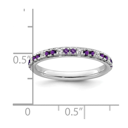 14k White Gold Stackable Expressions Amethyst and Diamond Ring