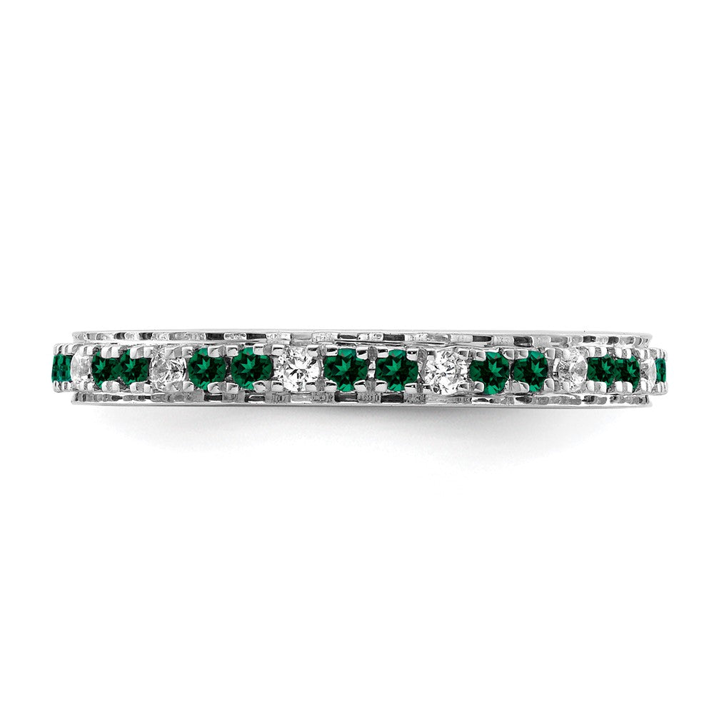 14k White Gold Stackable Expressions Created Emerald and Dia. Ring