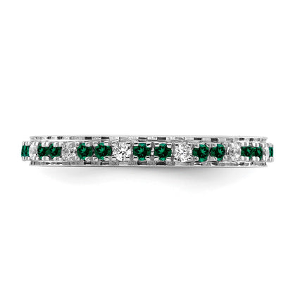14k White Gold Stackable Expressions Created Emerald and Dia. Ring