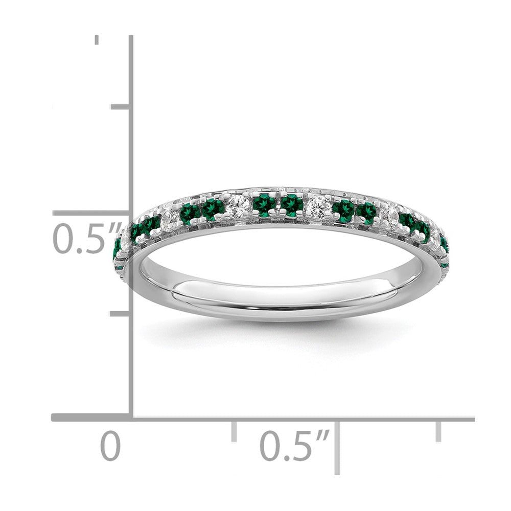 14k White Gold Stackable Expressions Created Emerald and Dia. Ring