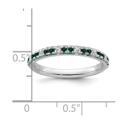 14k White Gold Stackable Expressions Created Emerald and Dia. Ring