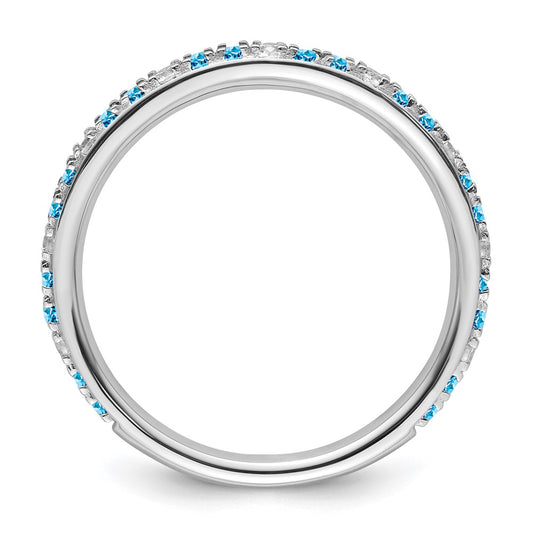 14k White Gold Stackable Expressions Blue Topaz and Diamond Ring