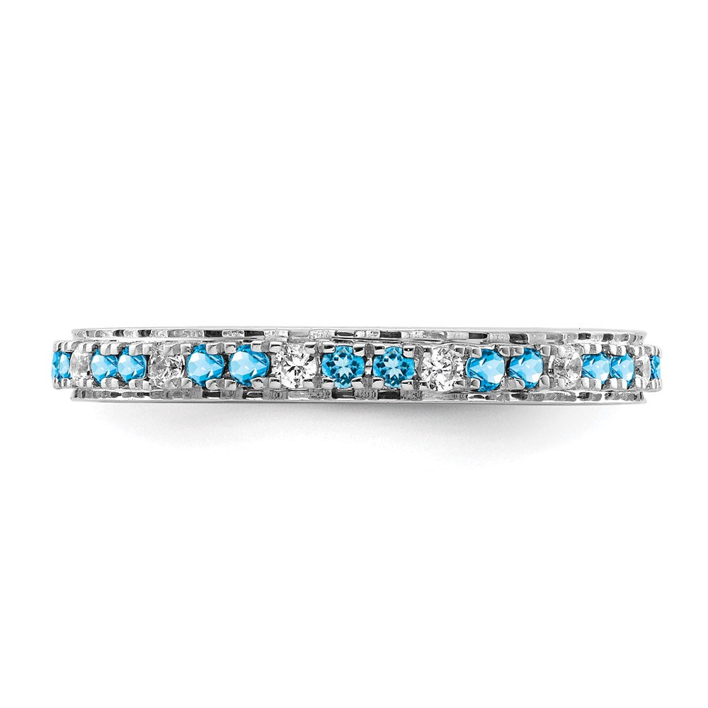 14k White Gold Stackable Expressions Blue Topaz and Diamond Ring