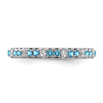 14k White Gold Stackable Expressions Blue Topaz and Diamond Ring