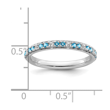 14k White Gold Stackable Expressions Blue Topaz and Diamond Ring
