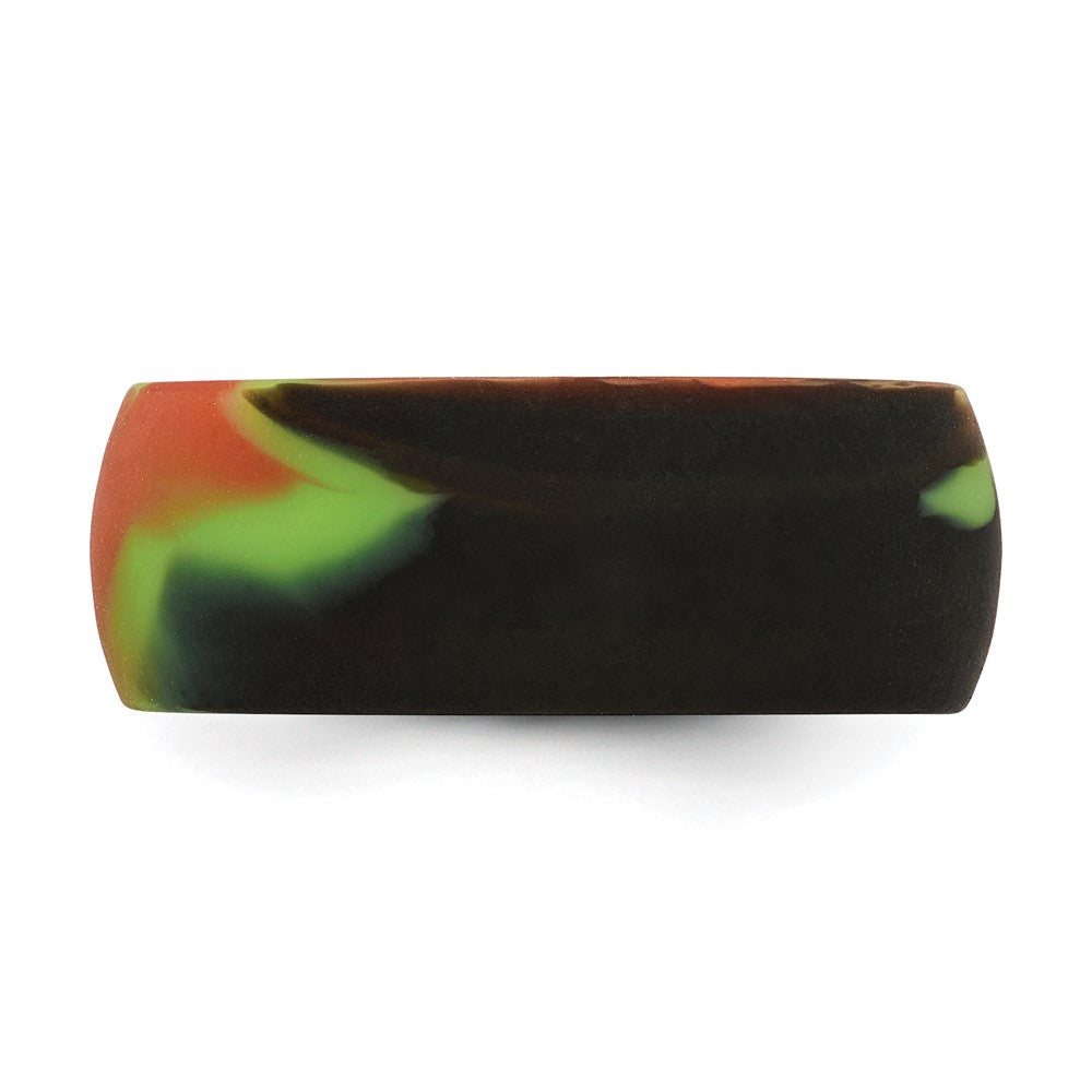 Silicone Green and Brown Camouflage 8.7mm Domed Band Size 11