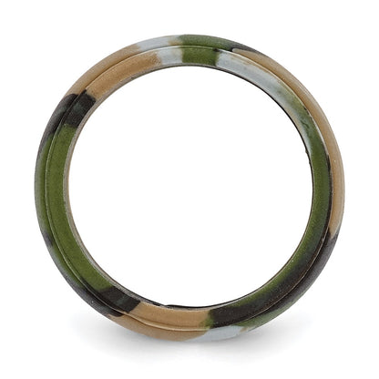 Silicone Green and Brown Camouflage 8mm Ridged Edge Band Size 13