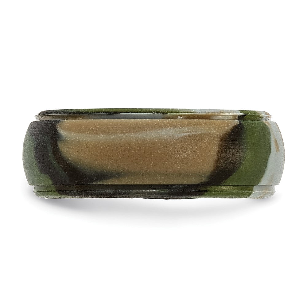 Silicone Green and Brown Camouflage 8mm Ridged Edge Band Size 12