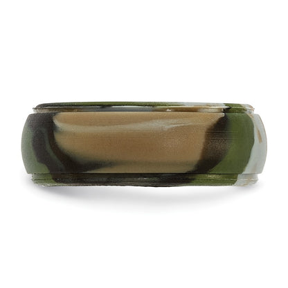 Silicone Green and Brown Camouflage 8mm Ridged Edge Band Size 8