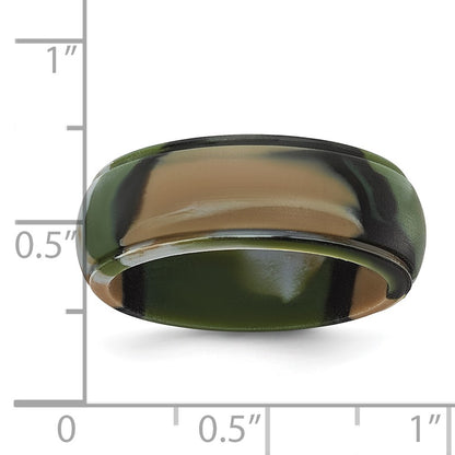 Silicone Green and Brown Camouflage 8mm Ridged Edge Band Size 12