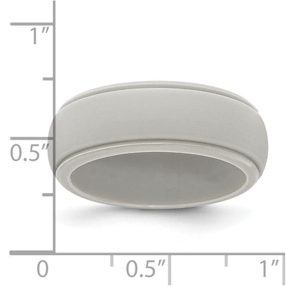 Silicone Grey 8mm Ridged Edge Band Size 14