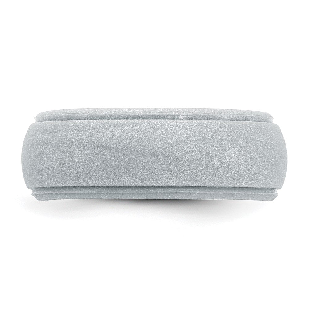 Silicone Silver Metallic 8mm Ridged Edge Band Size 13