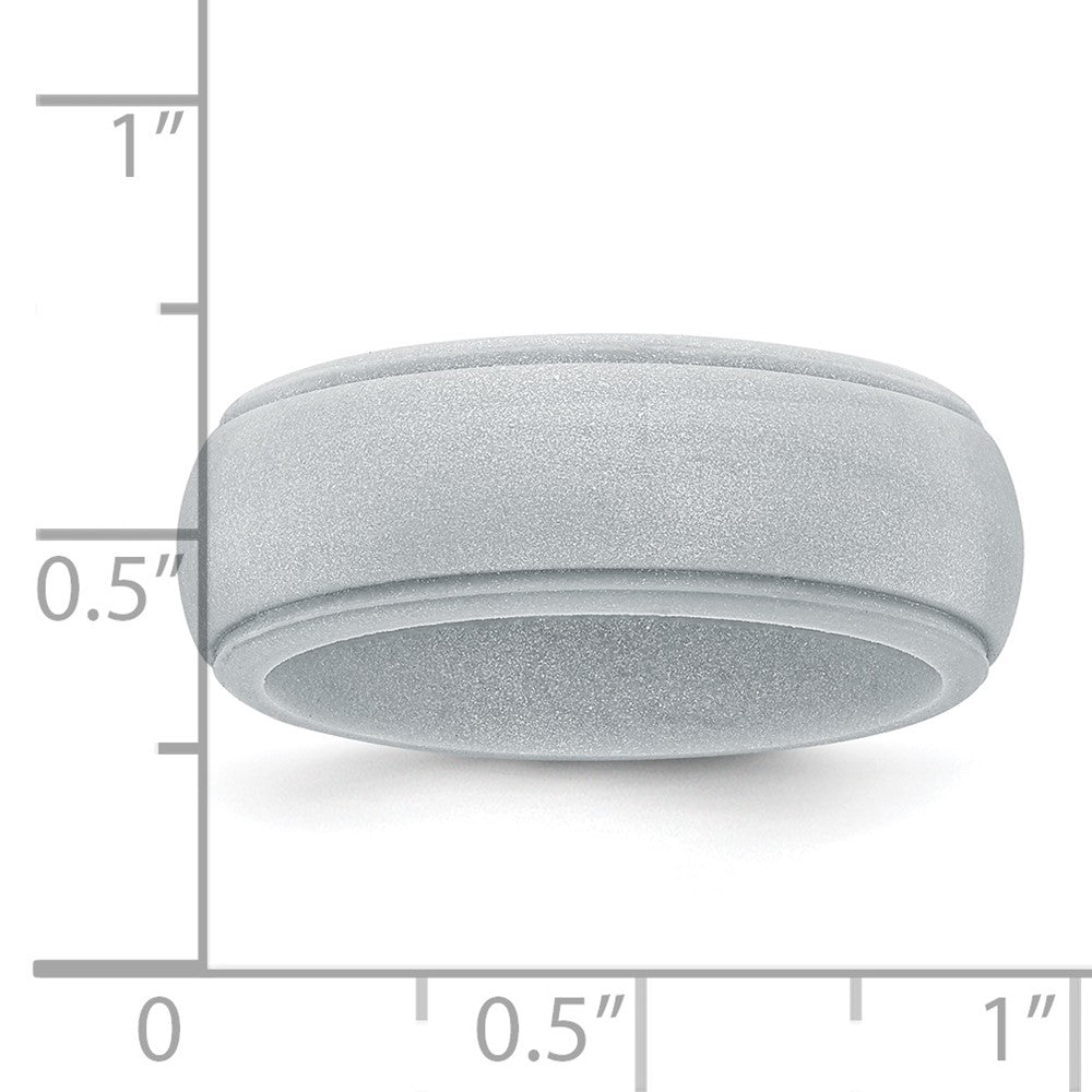 Silicone Silver Metallic 8mm Ridged Edge Band Size 13