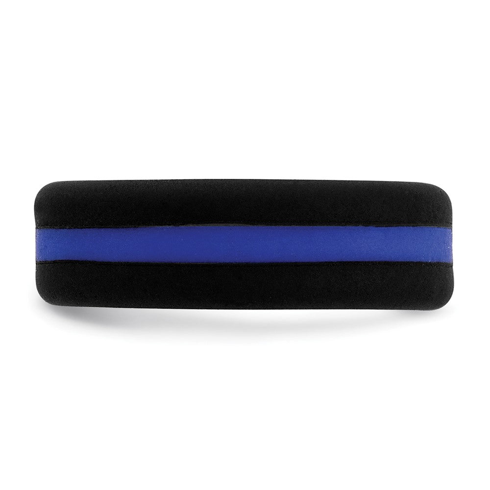 Silicone Black with Blue Line Center 7.5mm Flat Band Size 12