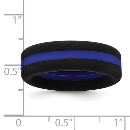 Silicone Black with Blue Line Center 7.5mm Flat Band Size 8