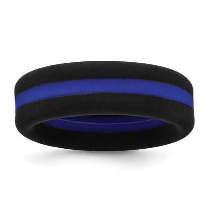 Silicone Black with Blue Line Center 7.5mm Flat Band Size 11