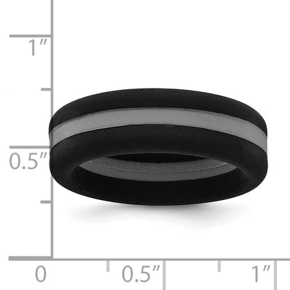 Silicone Black with Grey Line Center 7.5mm Flat Band Size 10