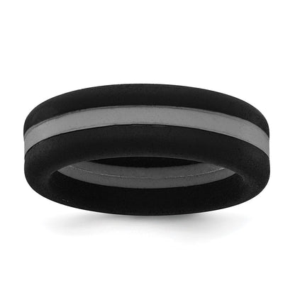 Silicone Black with Grey Line Center 7.5mm Flat Band Size 10