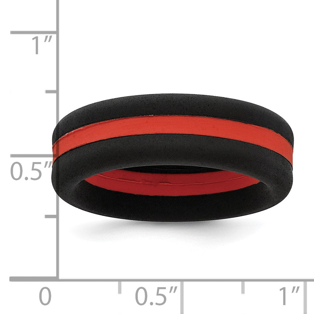 Silicone Black with Red Line Center 7.5mm Flat Band Size 13