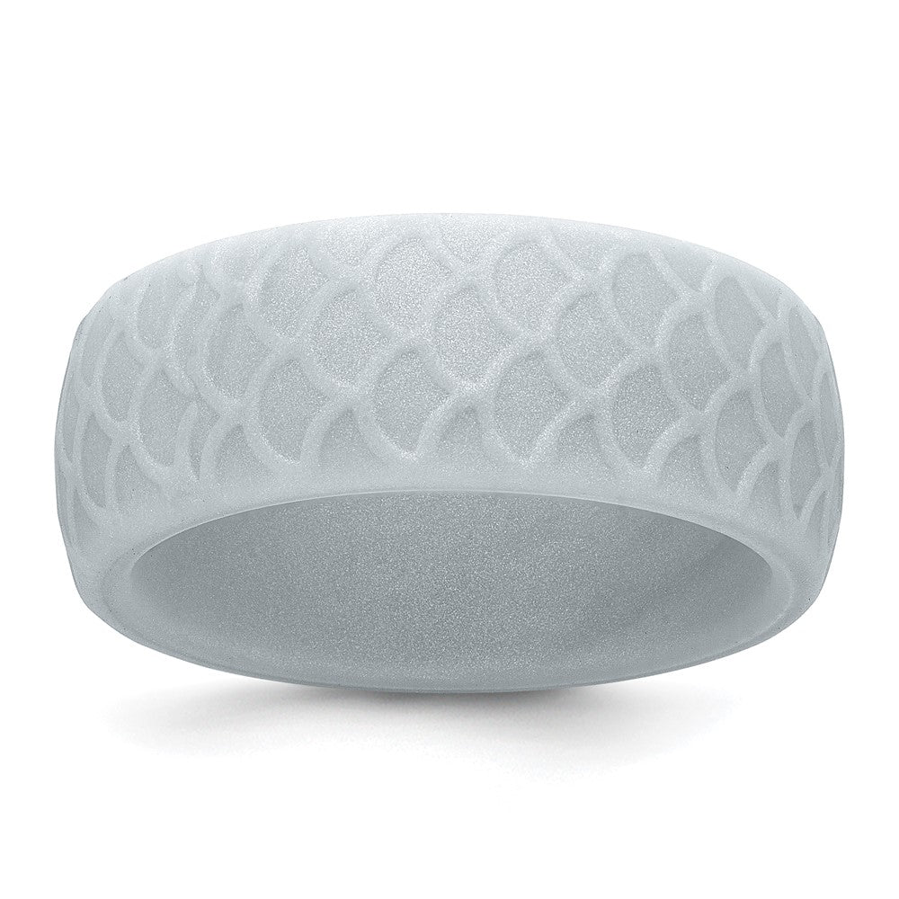 Silicone Metallic Silver 8.70mm Fish Scale Pattern Band