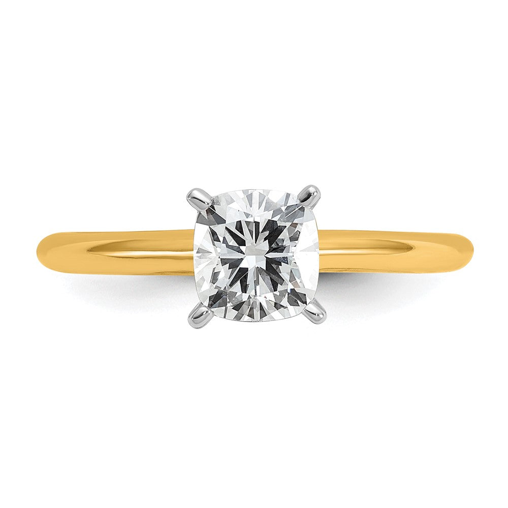 14k Two-tone 1 carat Certified Lab Grown Diamond VS+ F+ Cushion Complete Solitaire Engagement Ring