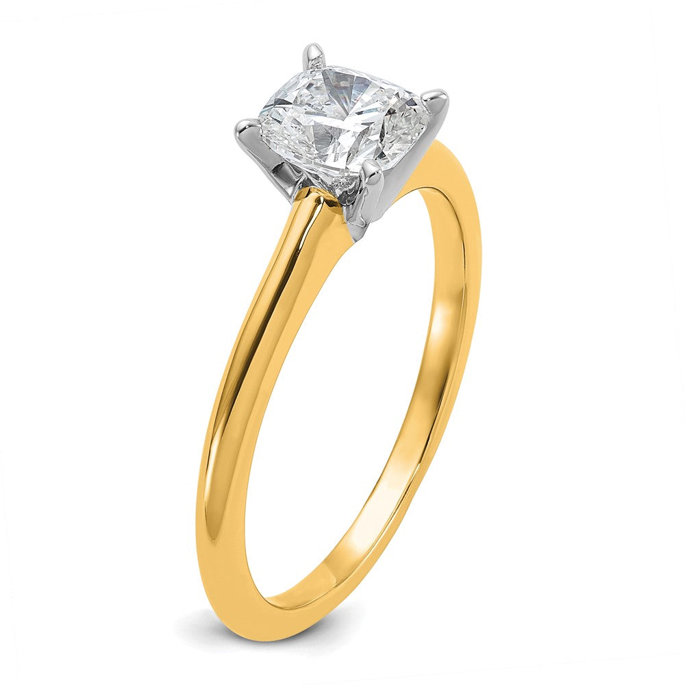 14k Two-tone 1 carat Certified Lab Grown Diamond VS+ F+ Cushion Complete Solitaire Engagement Ring