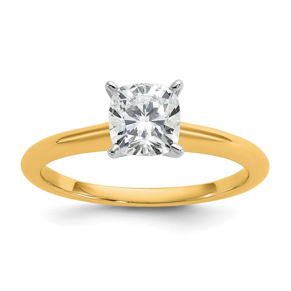 14k Two-tone 1 carat Certified Lab Grown Diamond VS+ F+ Cushion Complete Solitaire Engagement Ring