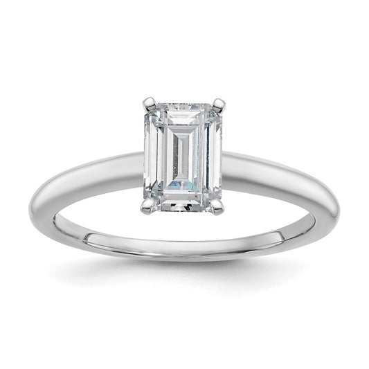 14k White Gold 1 carat Lab Grown Diamond VS+ F+ Emerald Solitaire Complete Engagement Ring