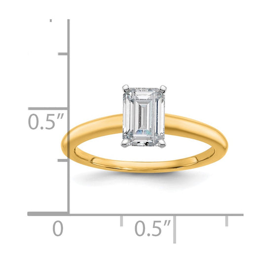 14k Two-tone 1 carat Lab Grown Diamond VS/SI+ G+ Emerald Solitaire Complete Engagement Ring