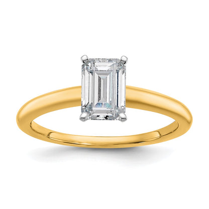 14k Two-tone 1 carat Lab Grown Diamond VS/SI+ G+ Emerald Solitaire Complete Engagement Ring