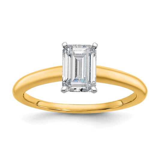 14k Two-tone 1 carat Lab Grown Diamond VS/SI+ G+ Emerald Solitaire Complete Engagement Ring