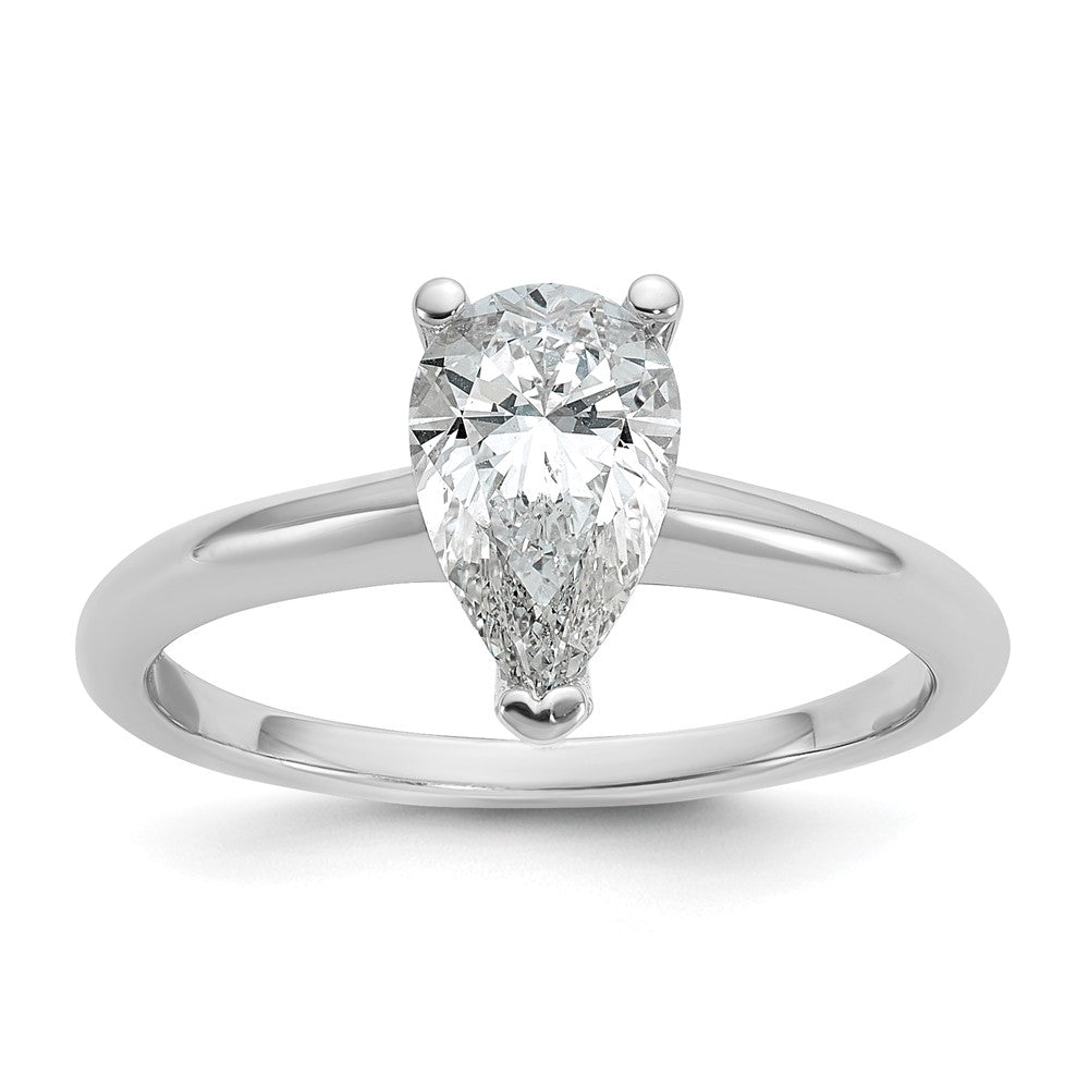 14k White Gold 1 carat Lab Grown Diamond VS+ F+ Pear Solitaire Complete Engagement Ring
