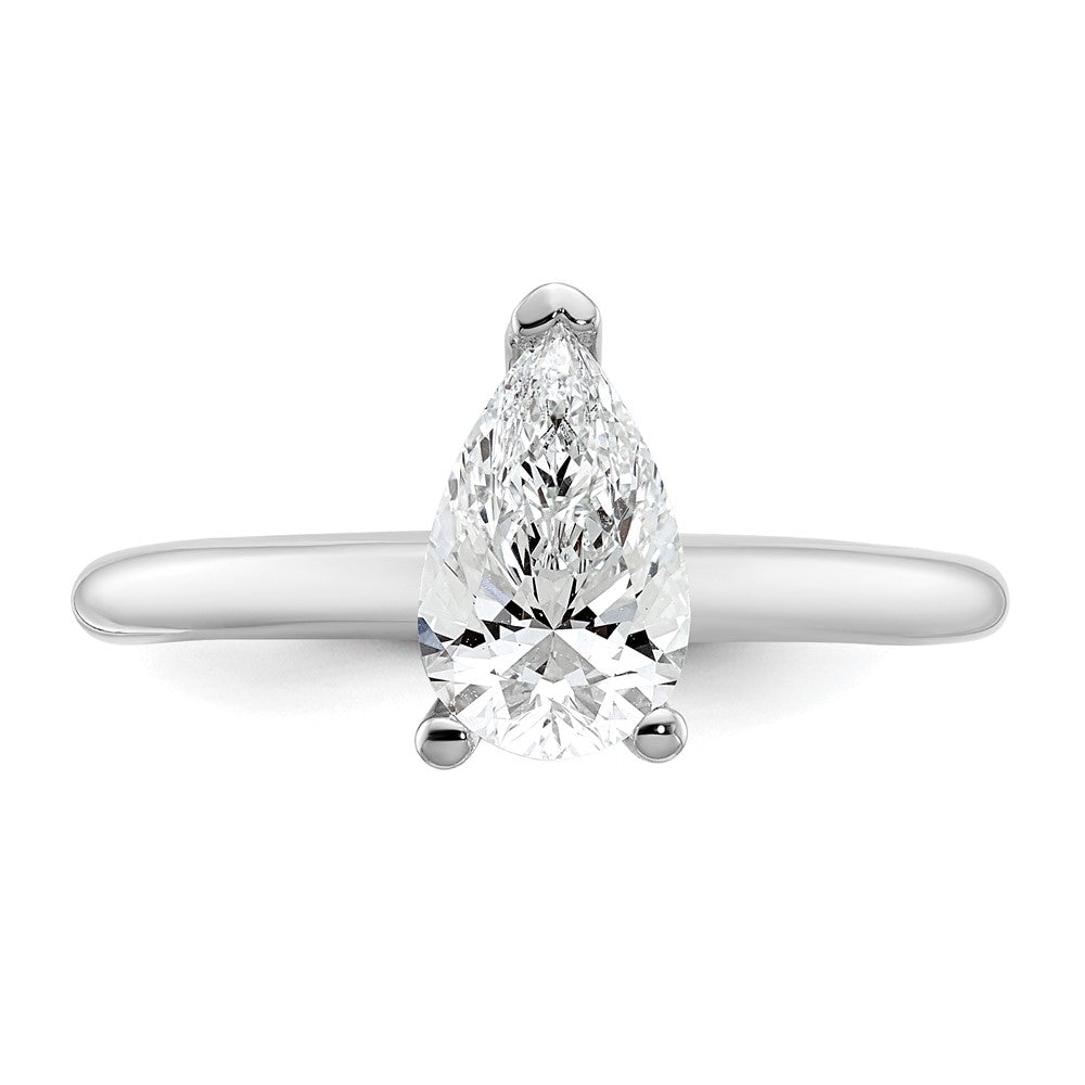 14k White Gold 1 carat Lab Grown Diamond VS+ F+ Pear Solitaire Complete Engagement Ring
