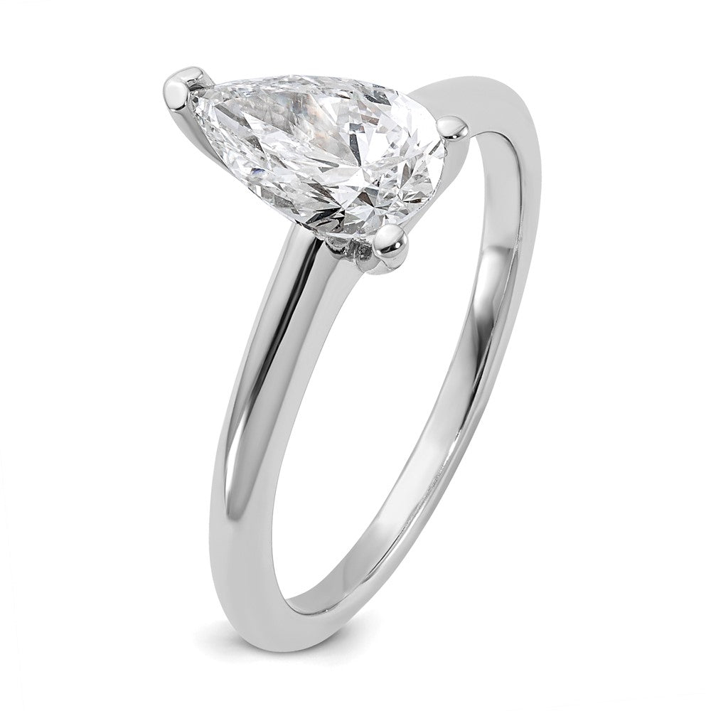 14k White Gold 1 carat Certified Lab Grown Diamond VS+ F+ Pear Solitaire Complete Engagement Ring
