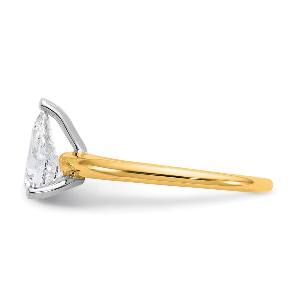 14k Two-tone 1 carat Lab Grown Diamond VS+ F+ Pear Solitaire Complete Engagement Ring