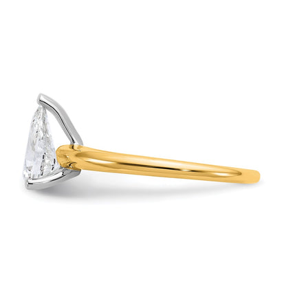 14k Two-tone 1 carat Lab Grown Diamond VS+ F+ Pear Solitaire Complete Engagement Ring