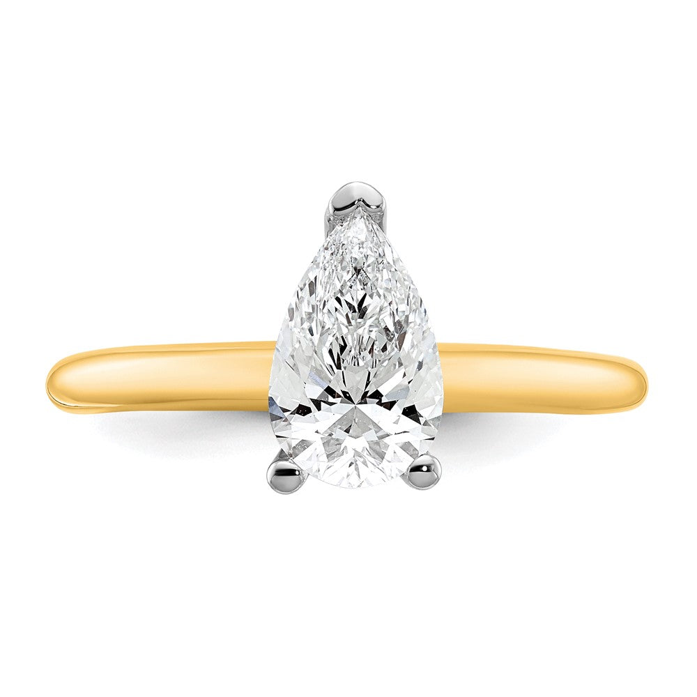14k Two-tone 1 carat Lab Grown Diamond VS+ F+ Pear Solitaire Complete Engagement Ring