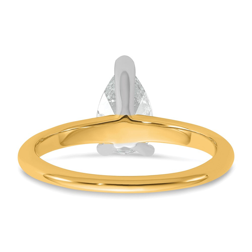 14k Two-tone 1 carat Certified Lab Grown Diamond VS/SI+ G+ Pear Solitaire Complete Engagement Ring
