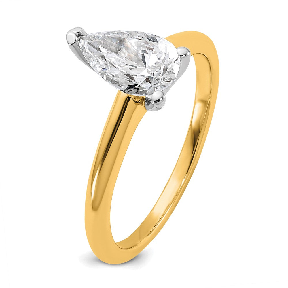 14k Two-tone 1 carat Lab Grown Diamond VS+ F+ Pear Solitaire Complete Engagement Ring